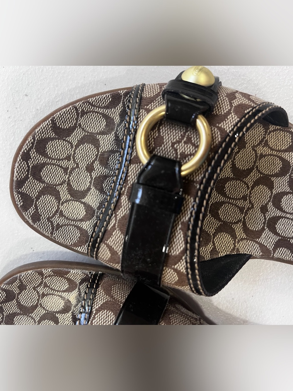 Coach Signature C Jacquard Patent Leather Slide Sandals Brown Sz 8 - Picture 4 of 6